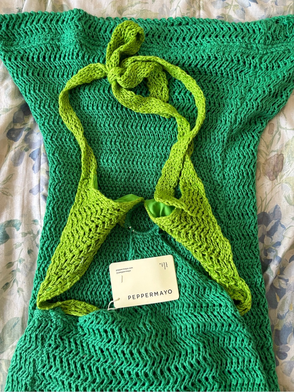 Green Summer Yatch Vacation Pepper mayo Haven Crochet Maxi Dress - Picture 4 of 5